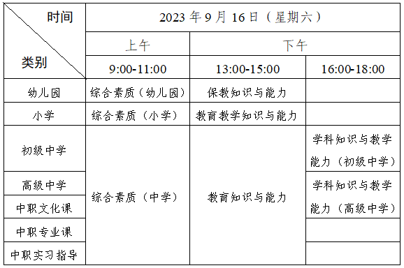 深圳教師資格證筆試時間及科目